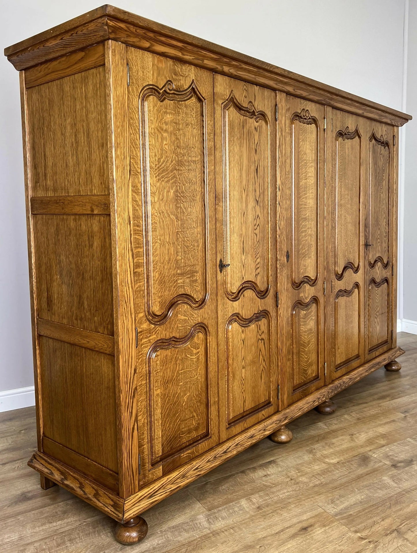 Wardrobe Vintage French Style Oak Five Door Carved Armoire Cabinet LOT 6111
