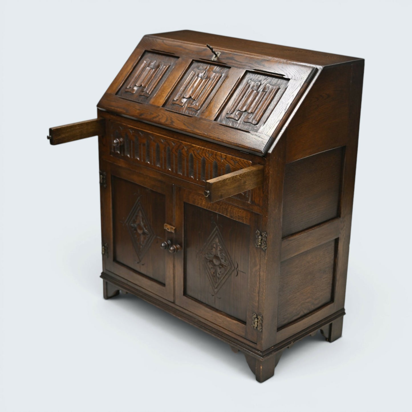 Vintage Oak Writing Bureau With Fitted Interior Micro Office FREE UK Delivery