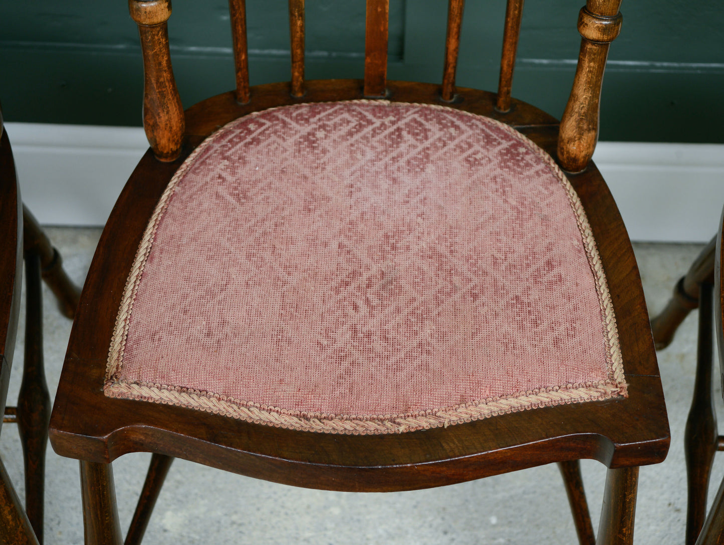 4 Edwardian Stick Splat Back Chairs with Dusky Pink Seats - SKU 208