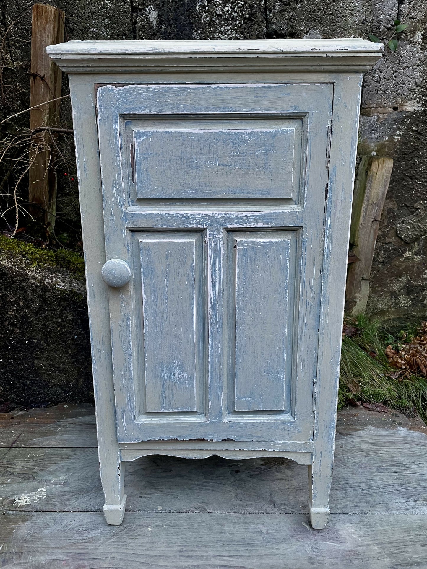 Vintage rustic floor cabinet / cuboard painted in layers of distressed Milk Paint