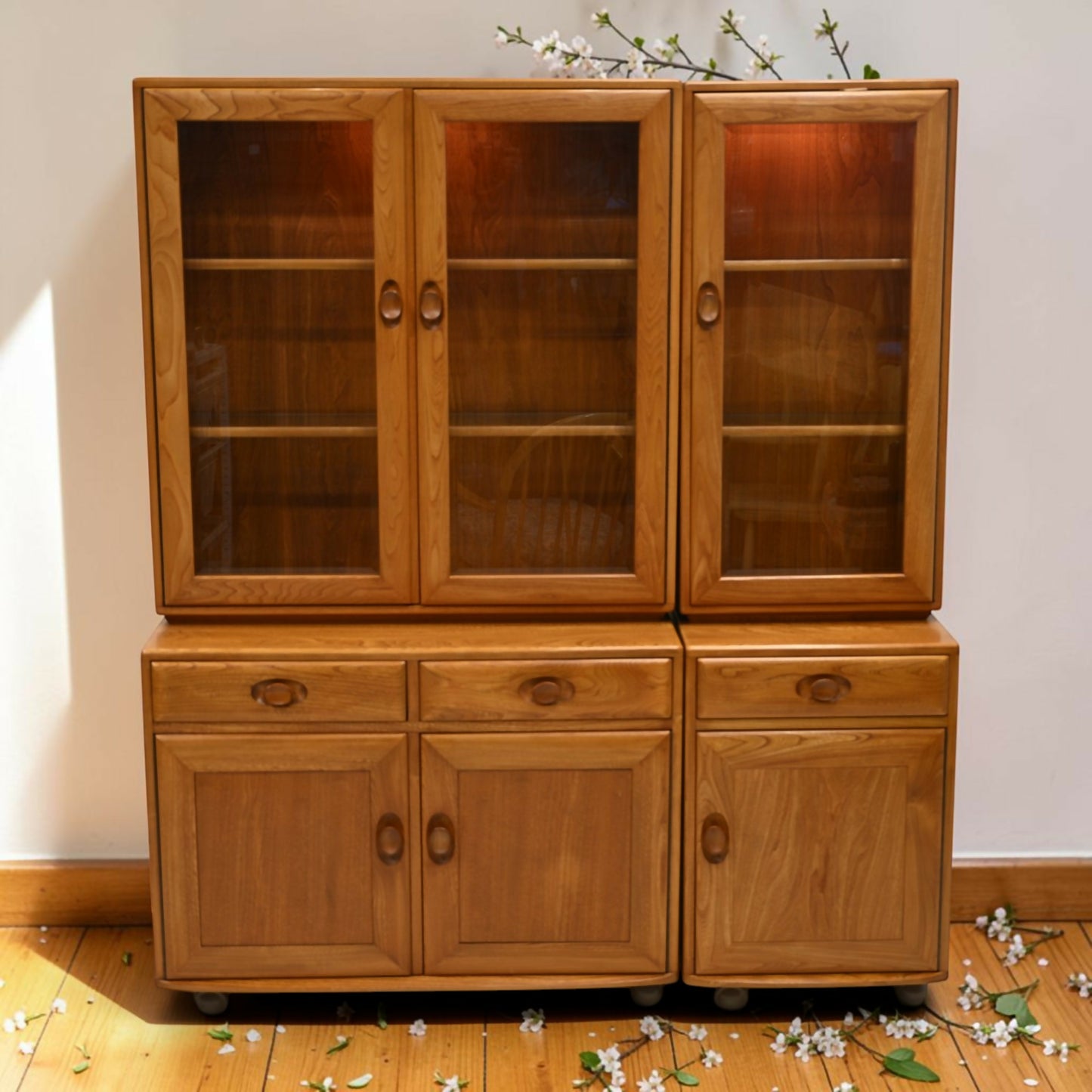Ercol Windsor Wall Unit Display Cupboard 4 Piece Light Finish FREE UK Delivery