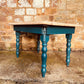 Restored Rectangular Pine Dining Table – Sanded Timber Top & Teal Painted Legs