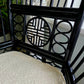 Brighton Pavilion Style Horseshoe Back Chair Bamboo Fretwork Geometric Motifs Black Laquer Finish In Excellent Condition