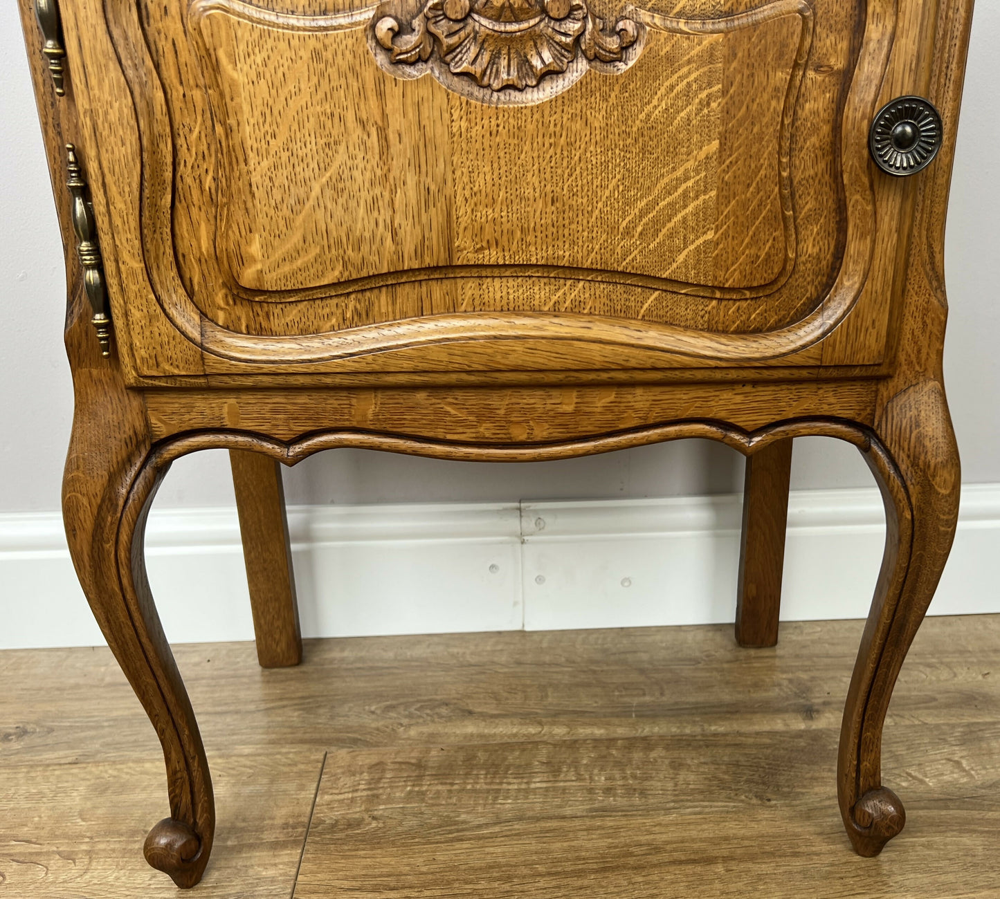 Pair of Bedside Tables Vintage French Louis Oak Nightstands Cabinets LOT 6214