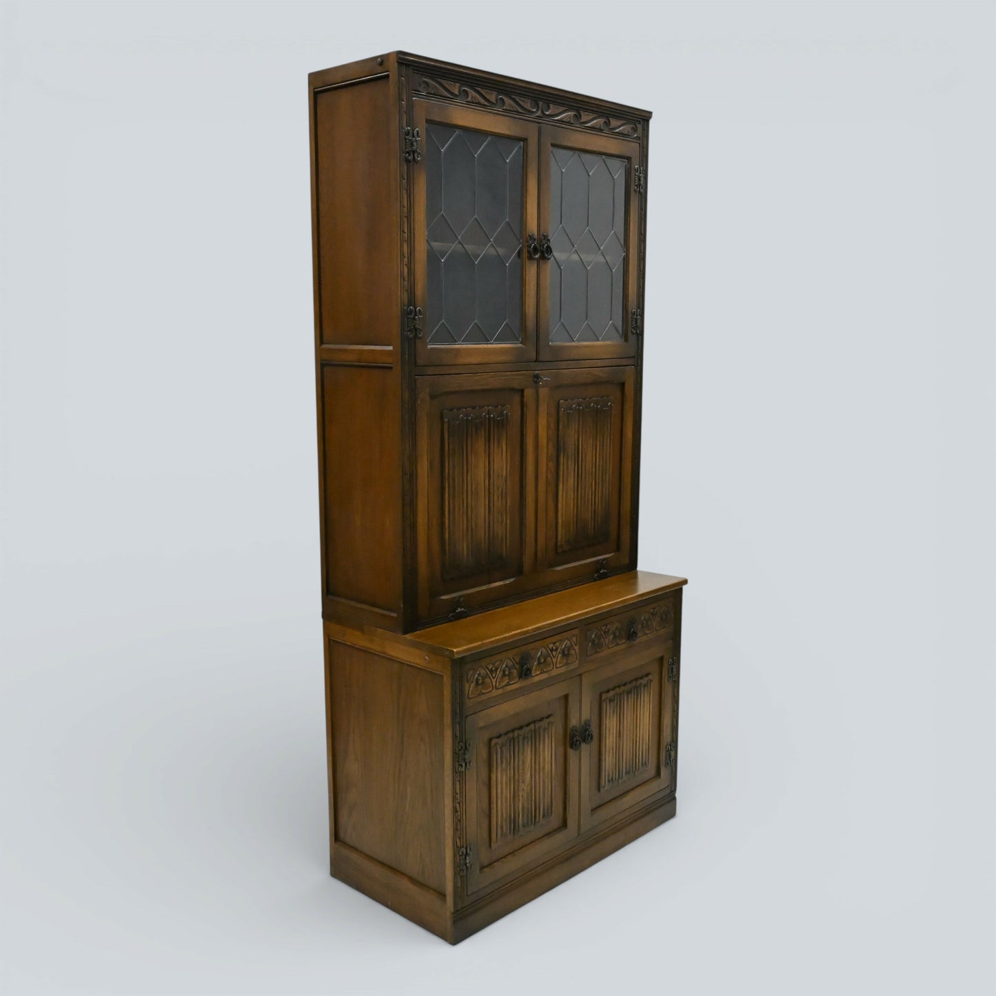 Old Charm Wall Unit Bookcase Display Bureau/Drinks Light Oak FREE UK Delivery*