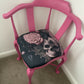 Antique Upcycled Corner Chair with Skull & Flower pattern seat