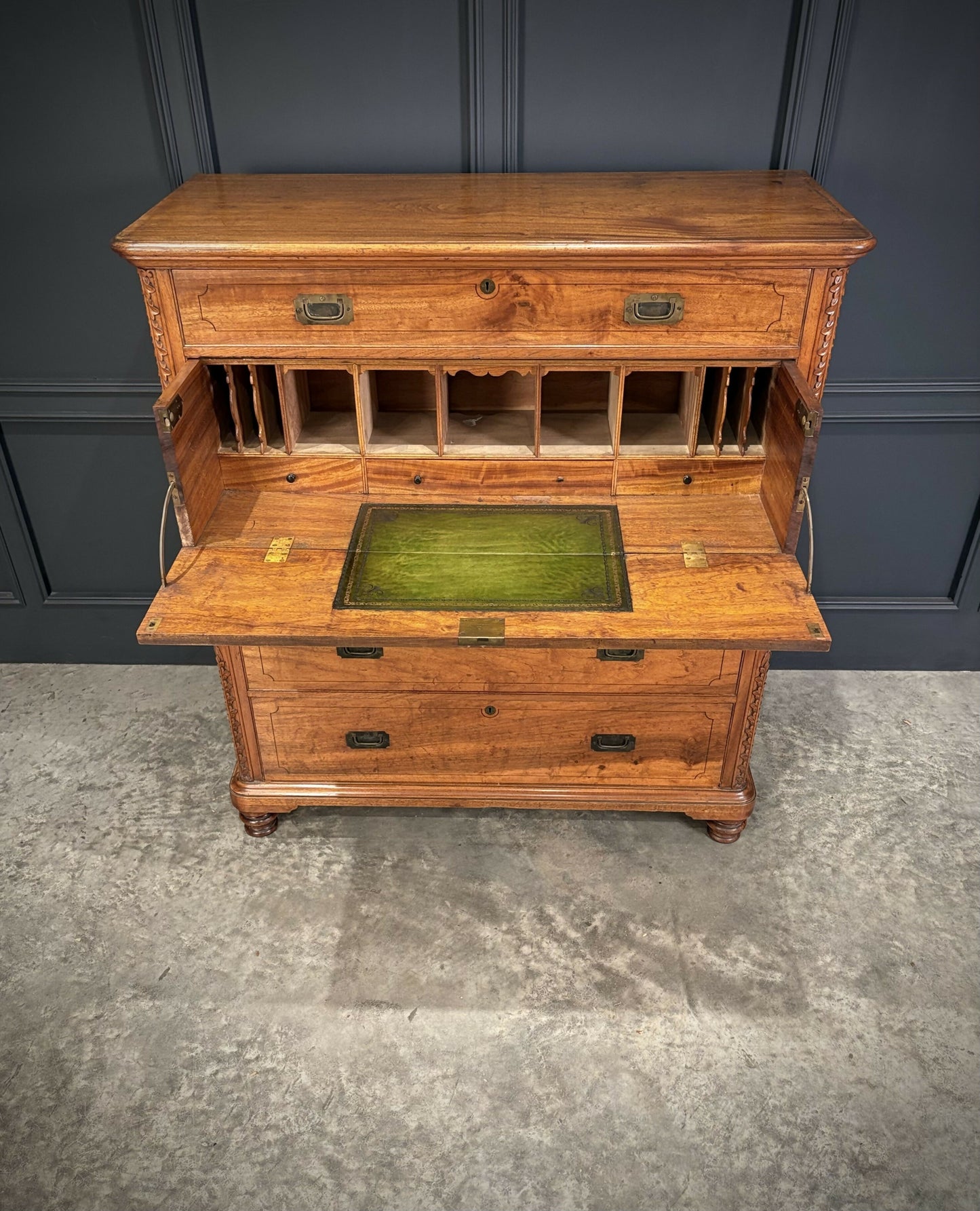 19th Century Camphor Wood Military Campaign Secretaire Chest