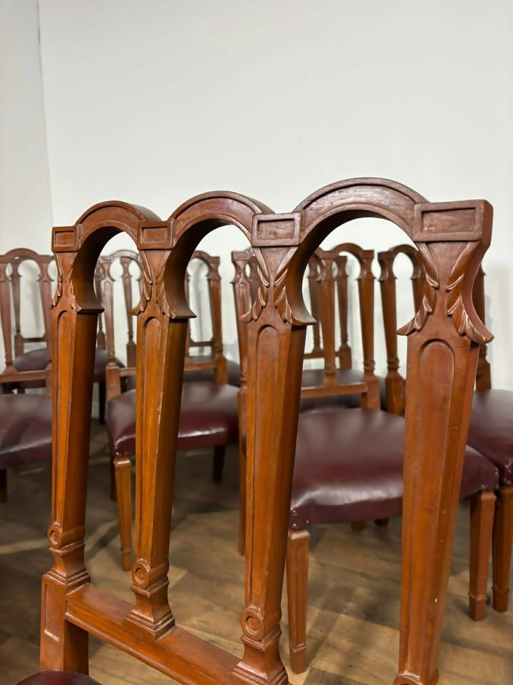 Set Of Twelve Mahogany Dining Chairs With Burgundy Leather Upholstered Seats