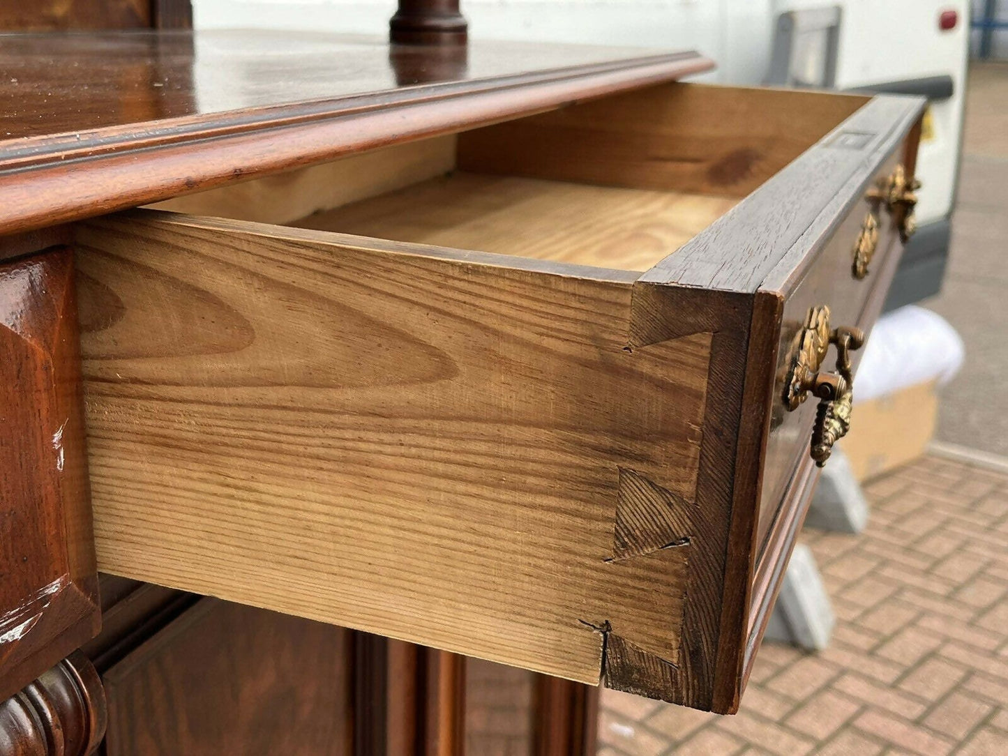 Vintage Walnut Bookcase / Cupboard With Fitted Shelves & Drawer
