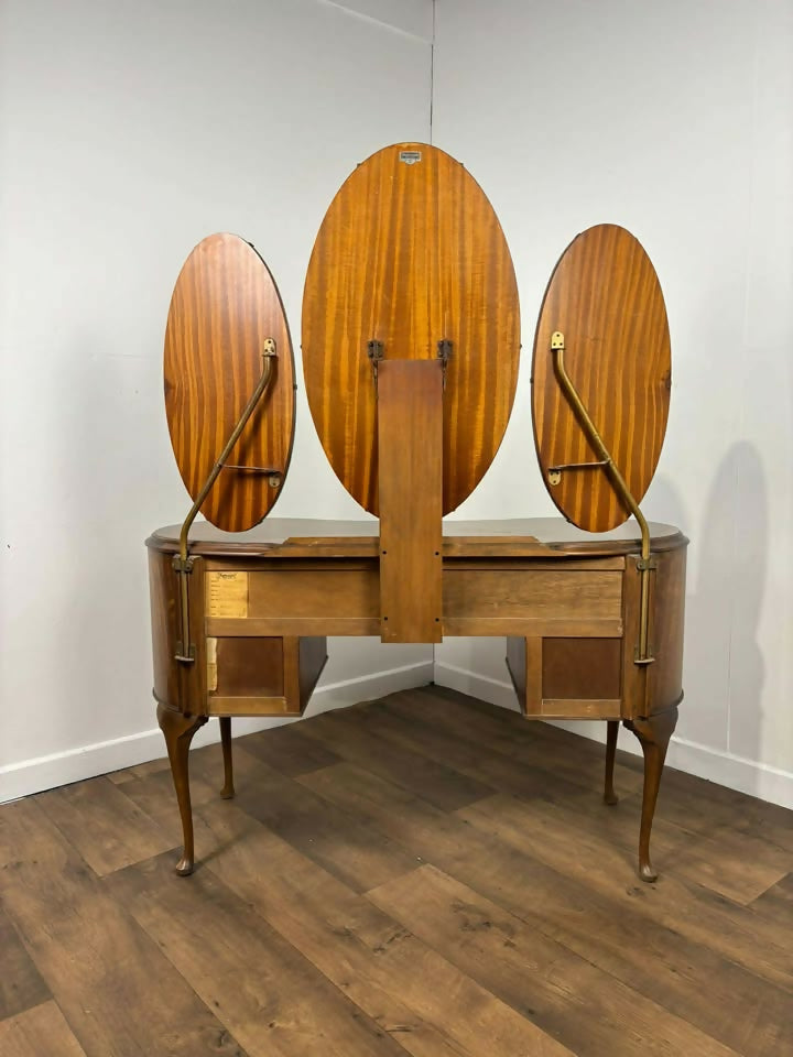 Vintage 1950s Walnut Kidney-Shaped Dressing Table