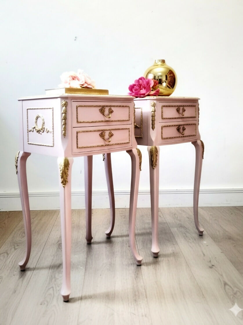Pink french Louis bedside cabinets