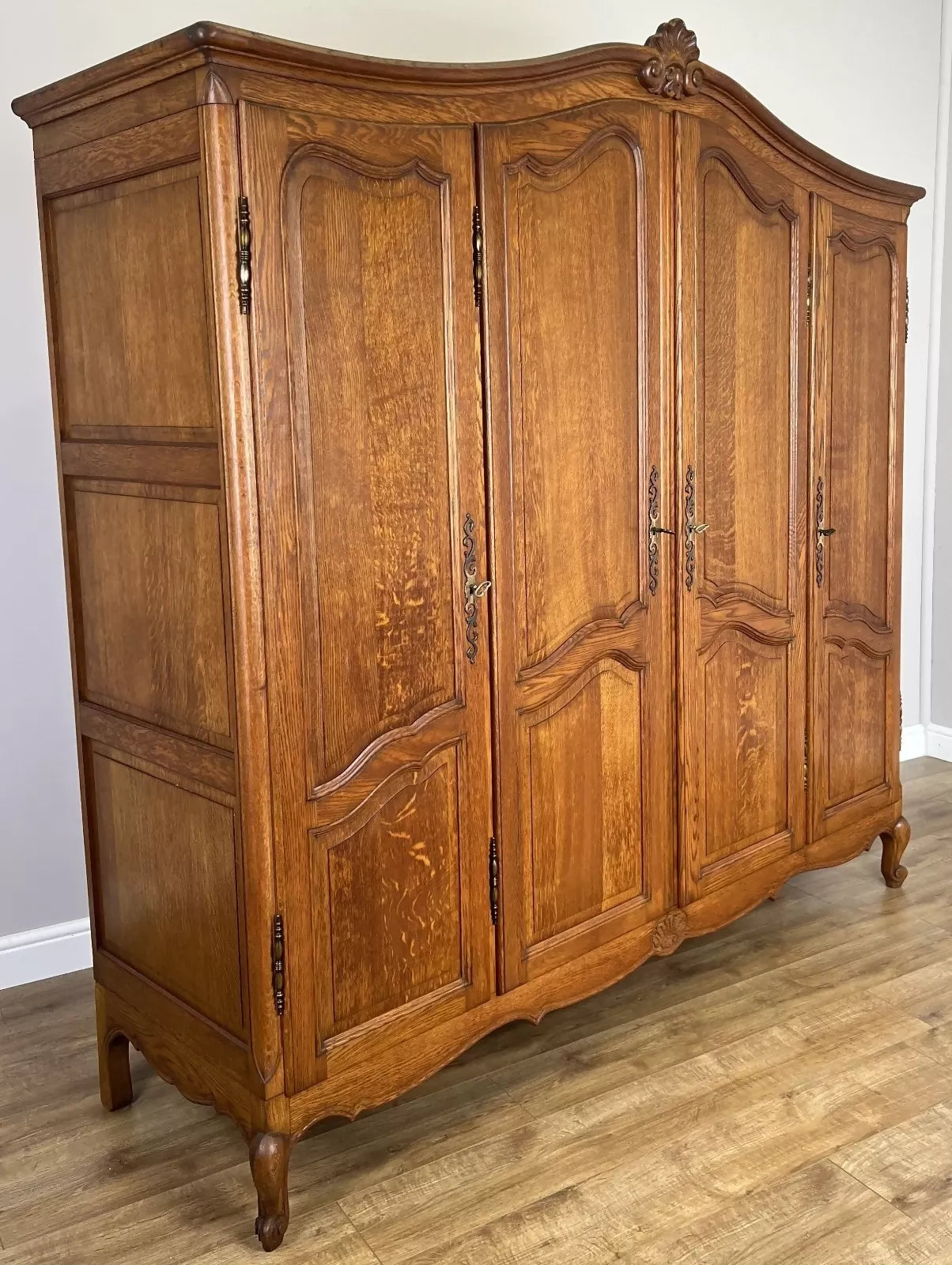 Wardrobe Vintage French Louis XVI Style Four Door Oak Carved Armoire LOT 6080
