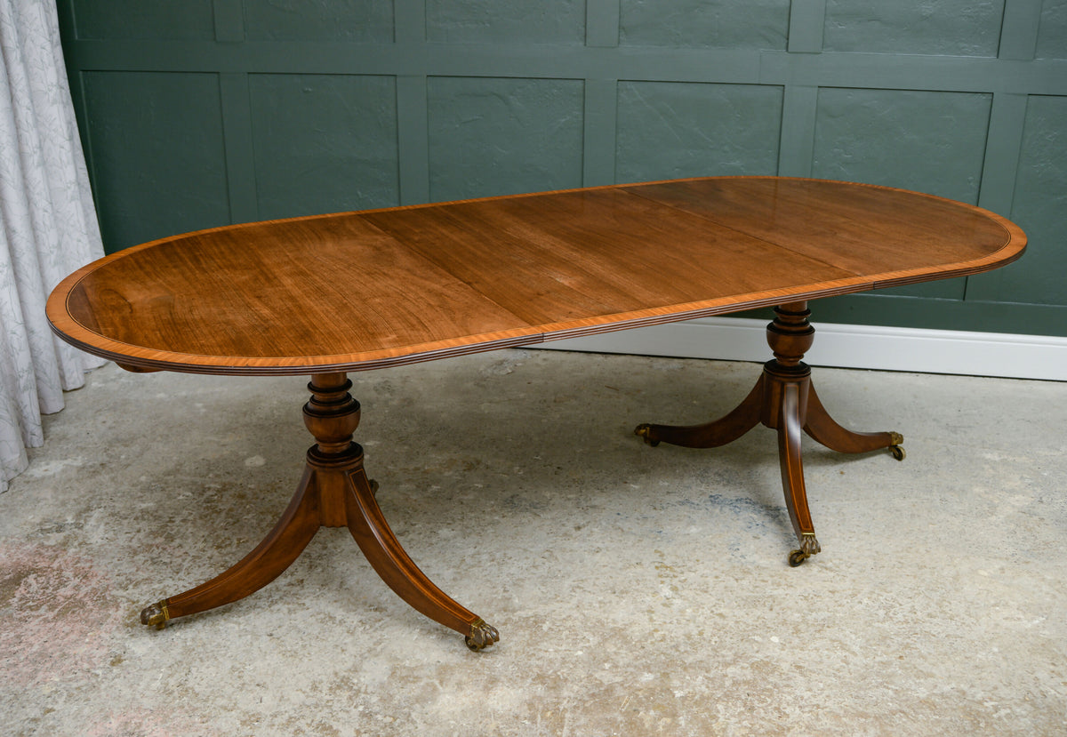Regency Style Mahogany Extending Dining Table with Leaf - Twin Pedestal - D End