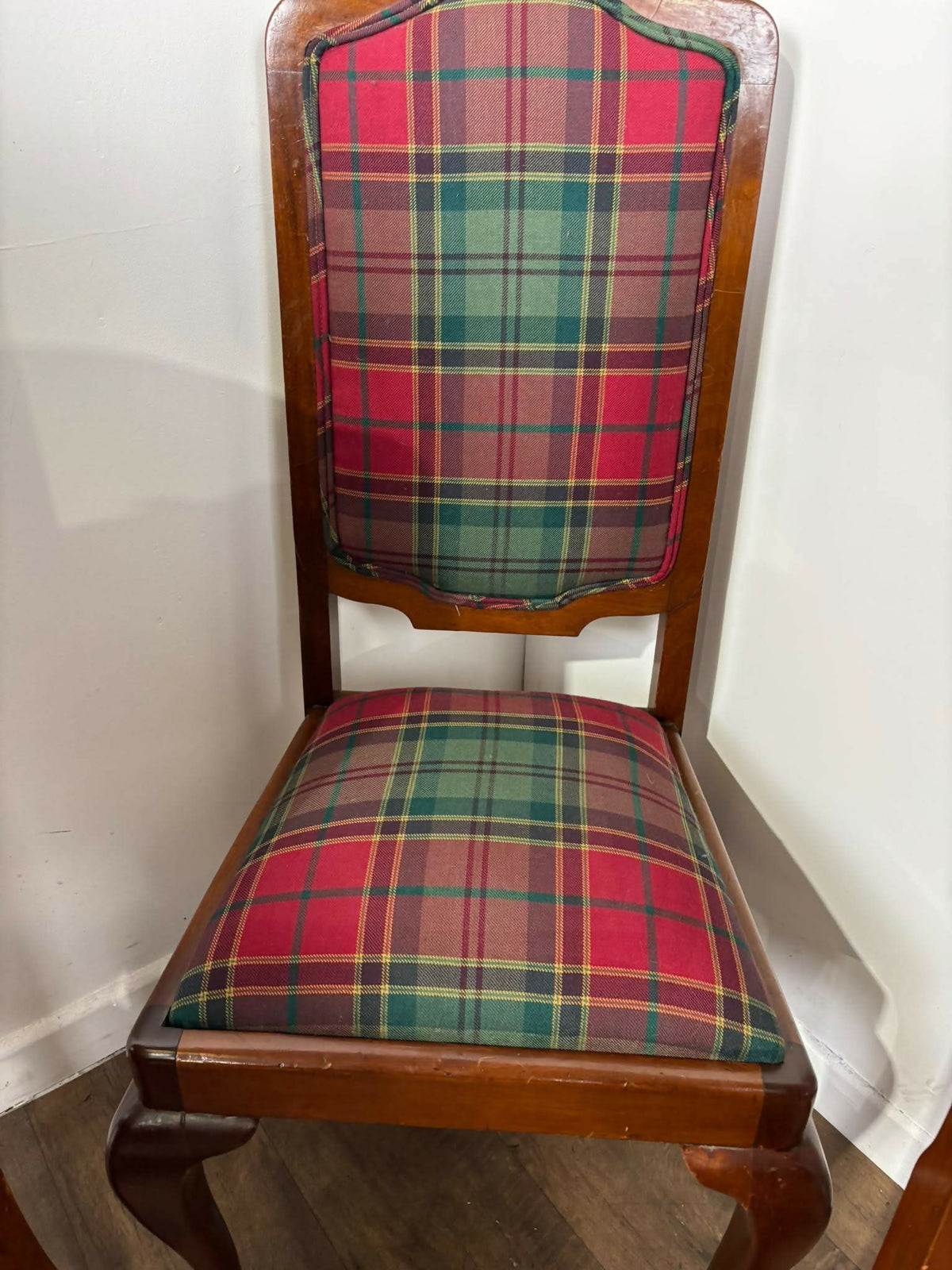Set Of Six Antique Tartan Upholstered Dining Chairs