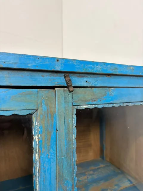 Rustic Reclaimed Wood Indian Blue Display Cabinet