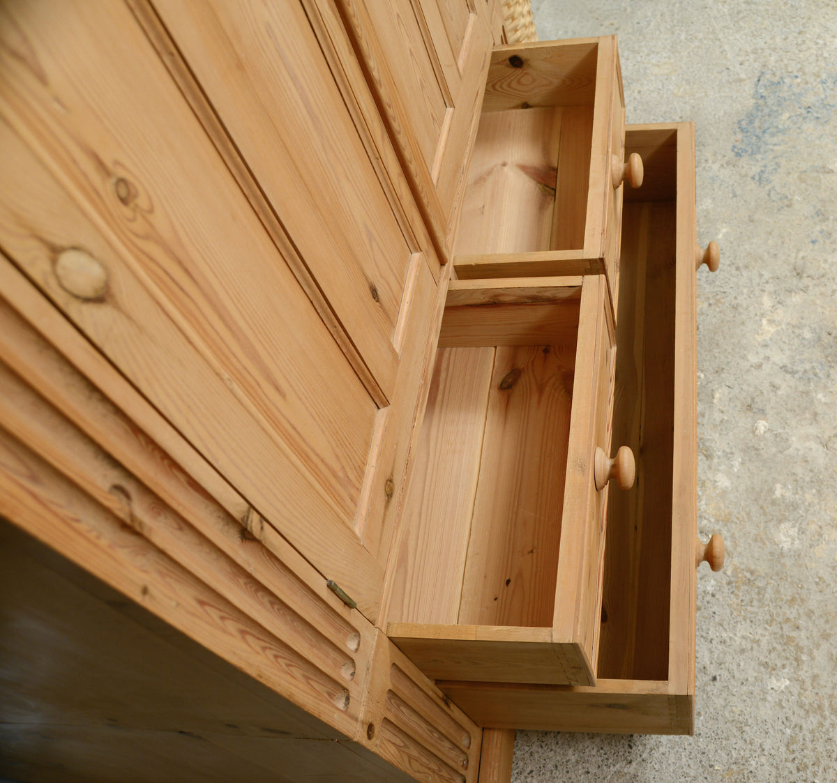 Victorian Style Pine Double Wardrobe with Drawers - Modern