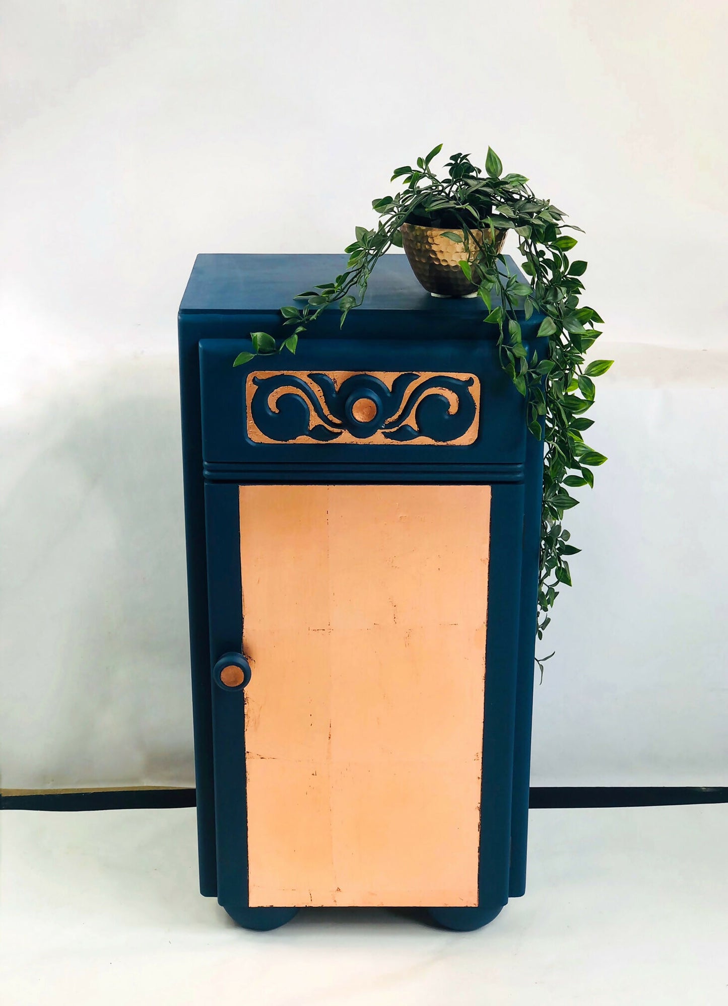 1930s Art Deco Hand Painted Copper Bedside Cabinet