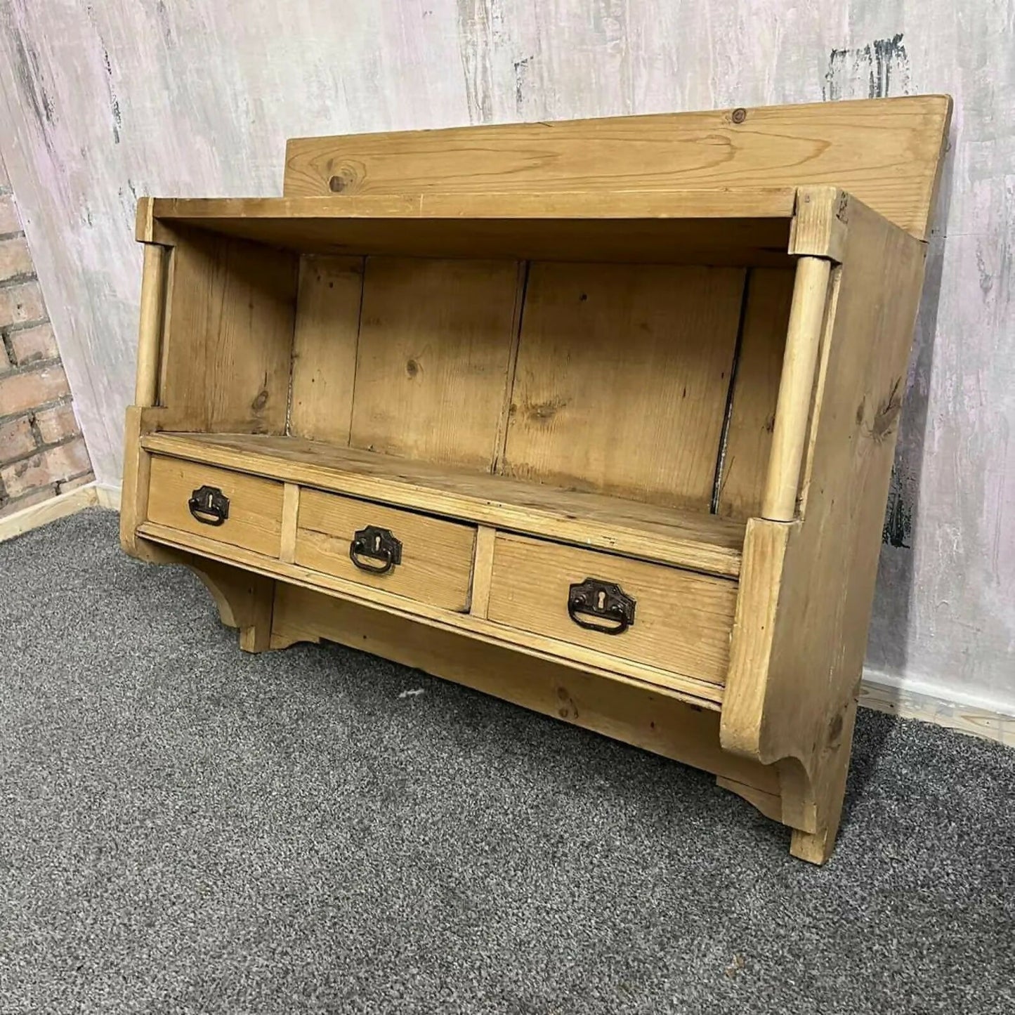 Rustic Reclaimed Timber Wall Shelf Unit 3 Drawers