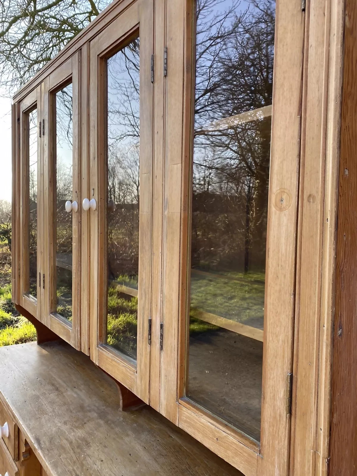 Large Antique Victorian Pine Glazed Dresser Housekeepers Cupboard