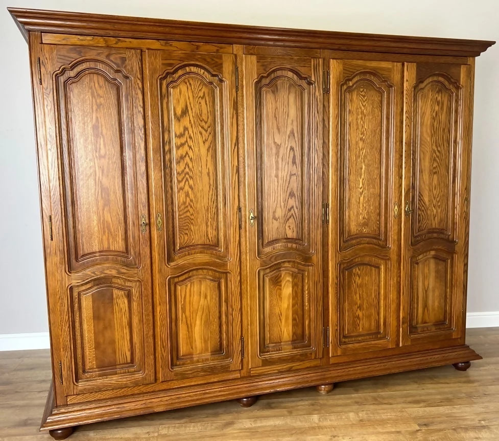 Wardrobe Vintage French Style Five Door Carved Large Storage Armoire LOT 4987