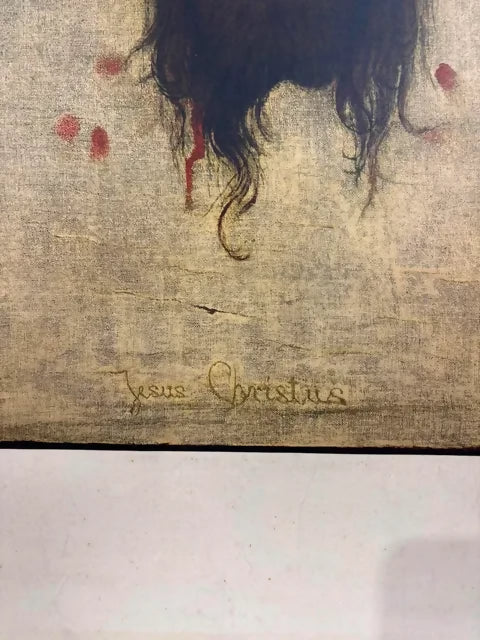 Vintage Religious Lithograph Print – Jesus Christus (St. Veronica’s Handkerchief) after Gabriel Max