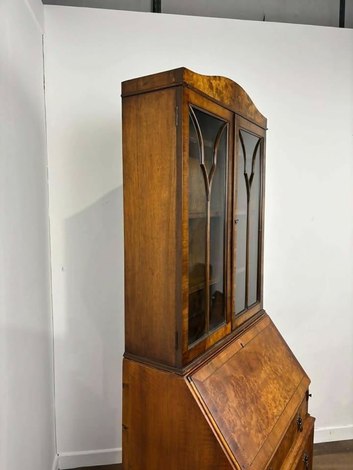 Queen Anne Style Walnut Bureau Bookcase