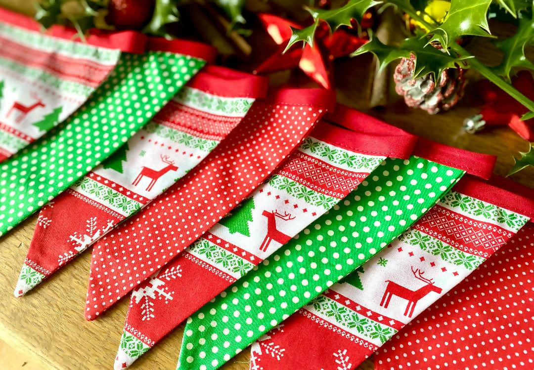 Handmade Christmas Bunting (Red & Green Nordic Style)