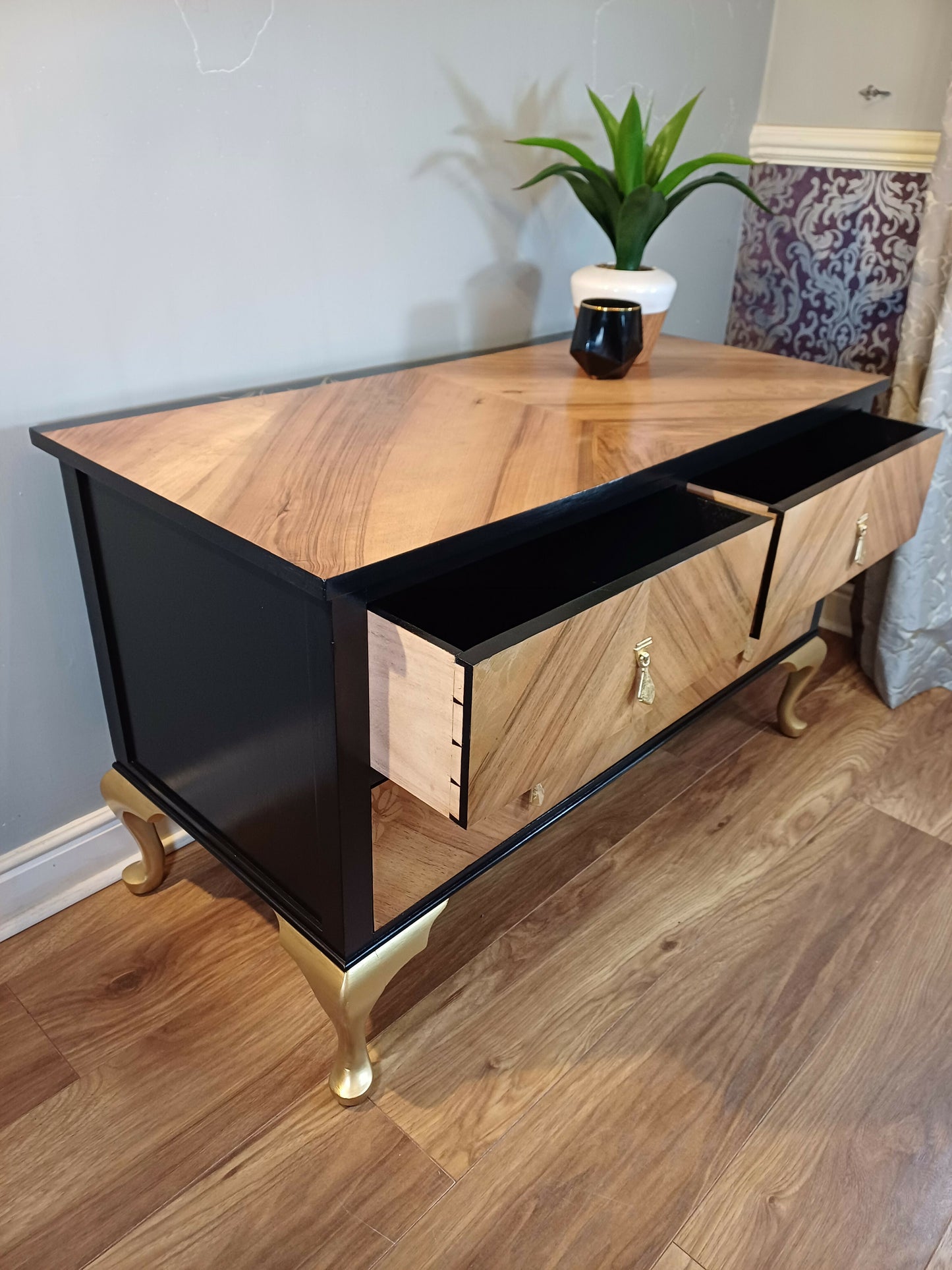 Upcycled Black and Gold Chest of Drawers