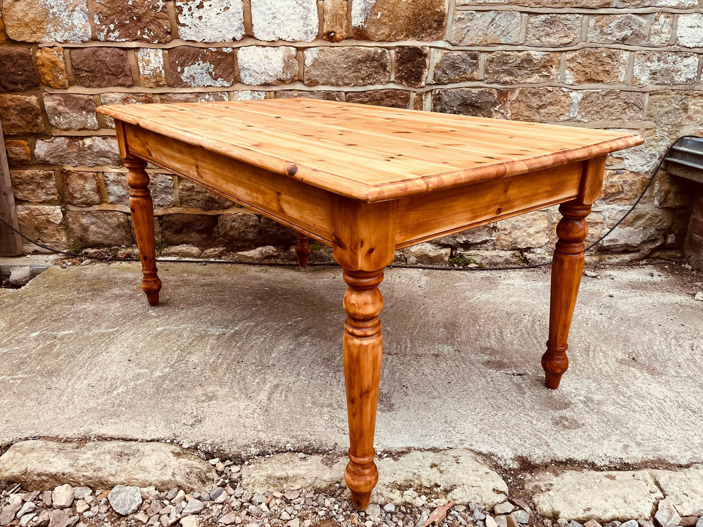Rustic Pine Farmhouse Dining Table • Turned Legs • Seats 6 • Country Cottage Kitchen Table • Solid Wood Farmhouse Table • Restored Vintage