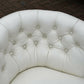 Victorian Sofa In White Leather, Walnut Show Frame, Cabriole Legs.