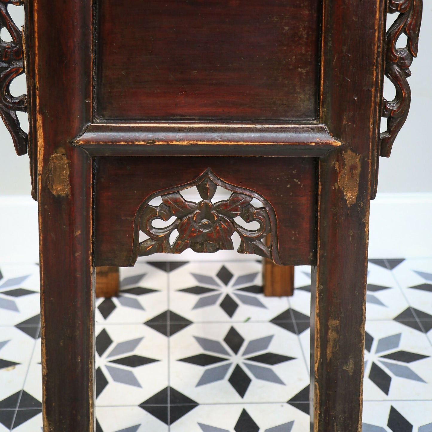 Carved Chinese Side Table Hall Table Distressed Lacquer Finish Late 19th Cent