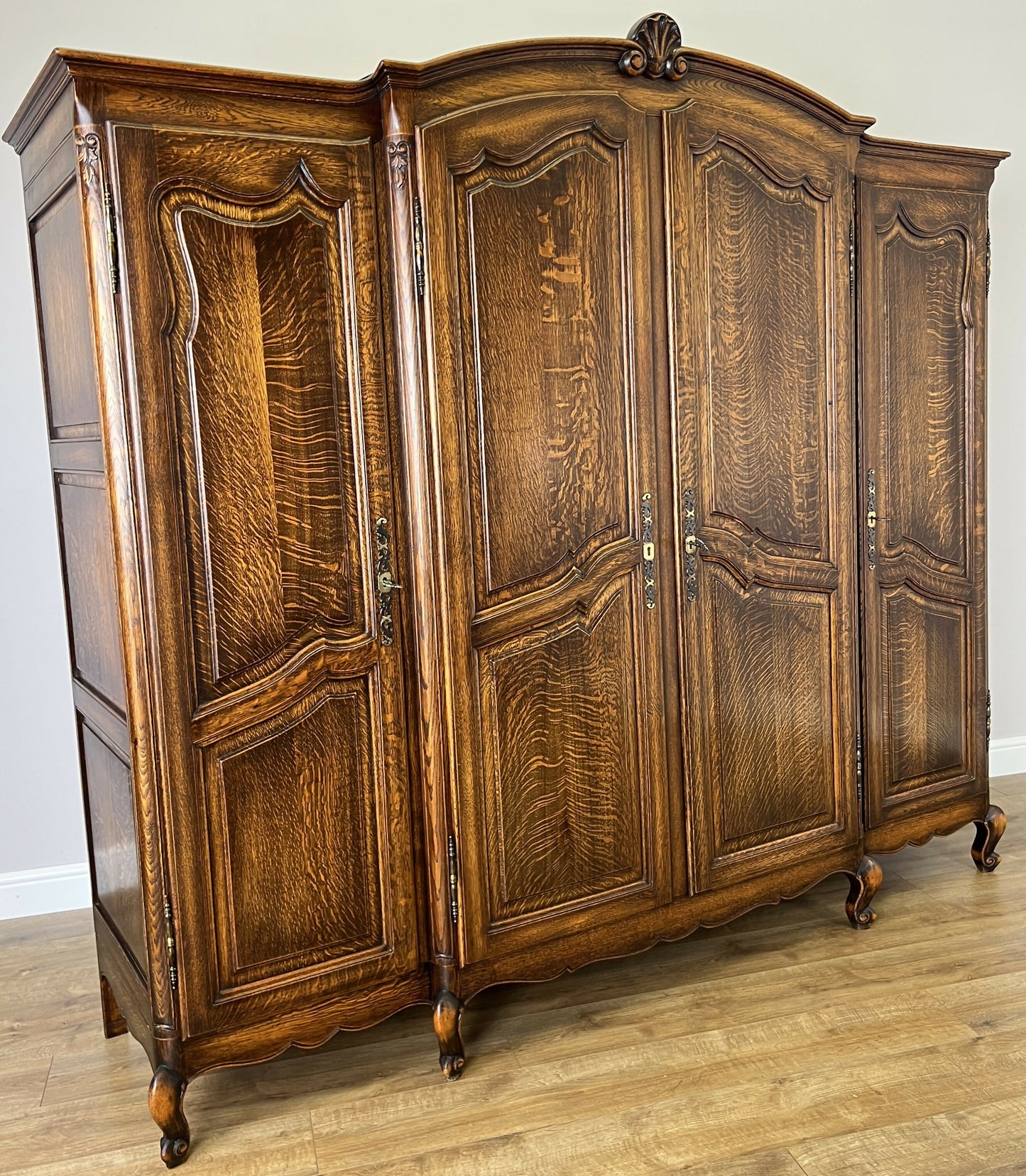 Wardrobe Vintage French Louis XVI Style Four Door Oak Carved Armoire LOT 6454