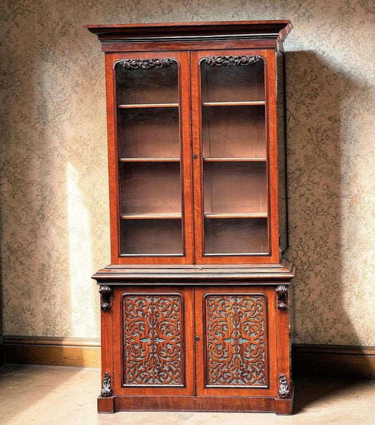 A Large Impressive Victorian Figured Mahogany Bookcase