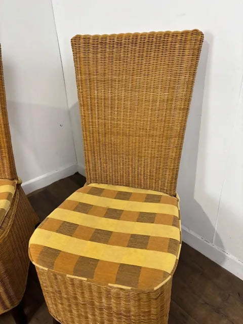 Pair Of Contemporary Wicker Back High Back Dining Chairs