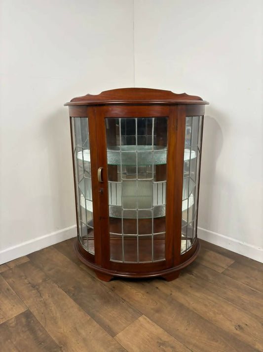 Vintage Mahogany Bow Fronted Display Cabinet with Leaded Glass