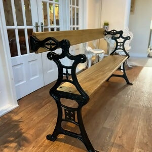 Reversible Fully Restored Railway Tram Garden Bench Cast Iron with Oak Wood, Victorian