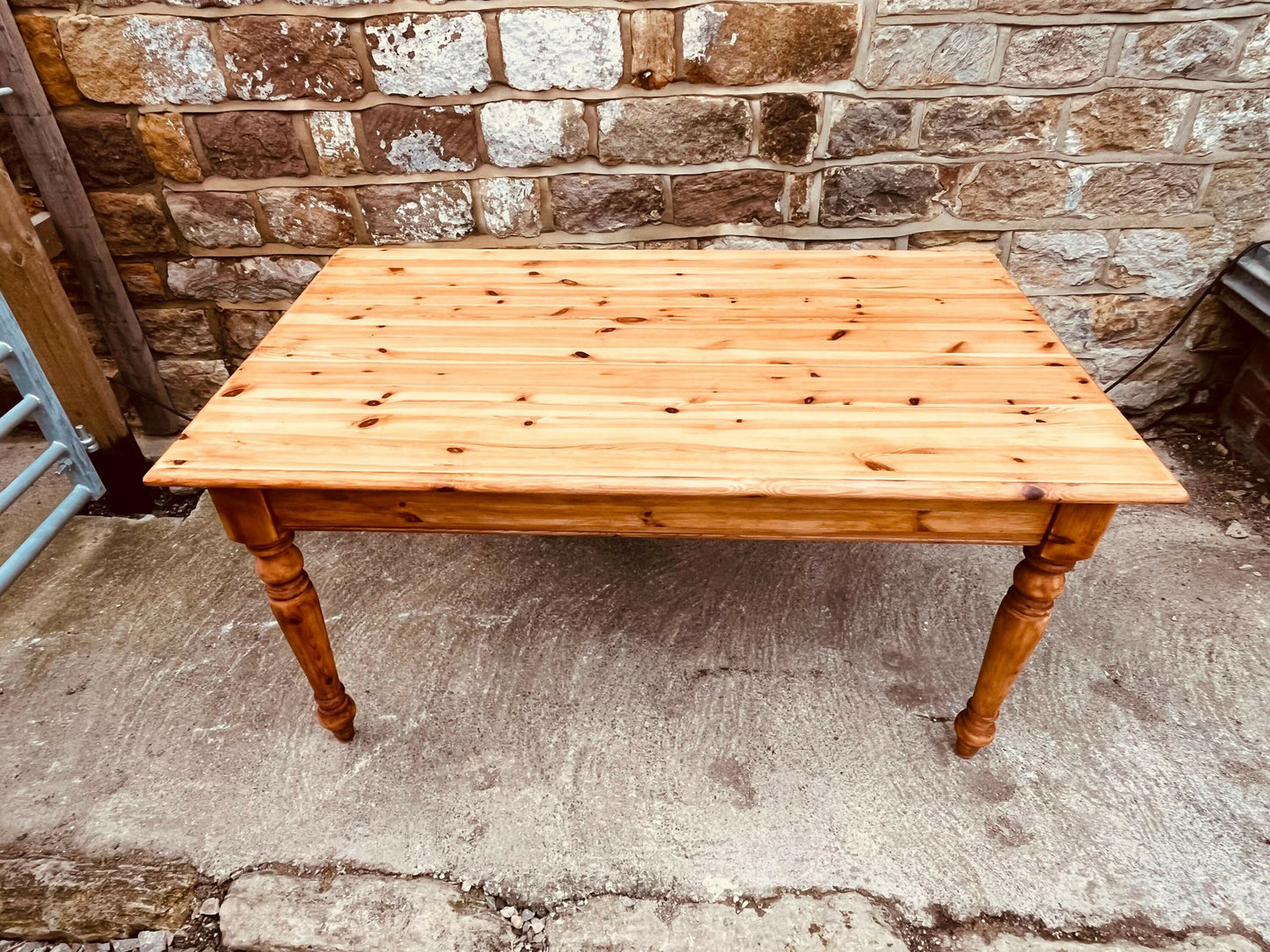 Rustic Pine Farmhouse Dining Table • Turned Legs • Seats 6 • Country Cottage Kitchen Table • Solid Wood Farmhouse Table • Restored Vintage