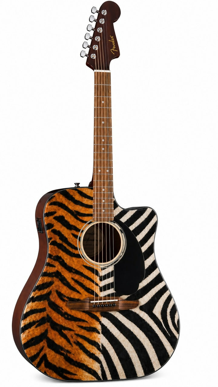 Acoustic Electric Guitar Tiger Zebra Skin Design Fender Electro-Acoustic