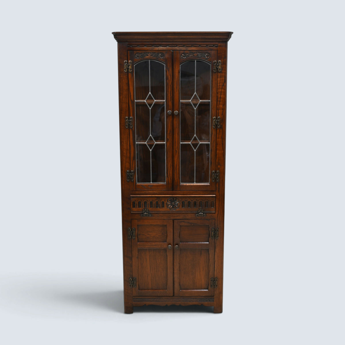 Old Charm Corner Display Cabinet with Leaded Glass Tudor Brown FREE UK Delivery*