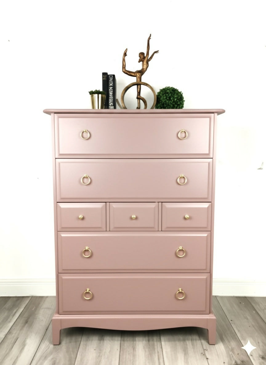 Stag minstrel tallboy chest of drawers in dusky pink