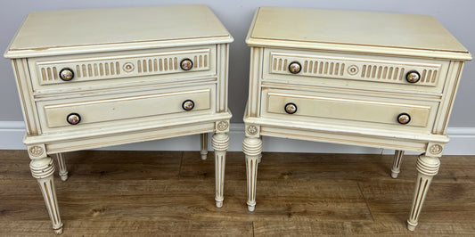 Pair of Bedside Tables Vintage French Shabby Chic Nightstands Cabinets LOT 6228