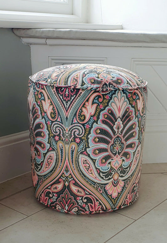 Footstool Circular Drum Style Newly Reuphstered in 'Antigua' Velvet.