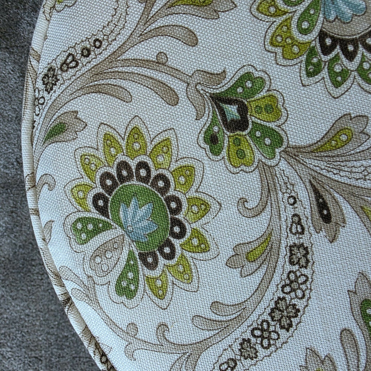Footstool, Drum Style Stool, Indian Botanical Theme Newly Reupholstered in Nina Campbell Linen