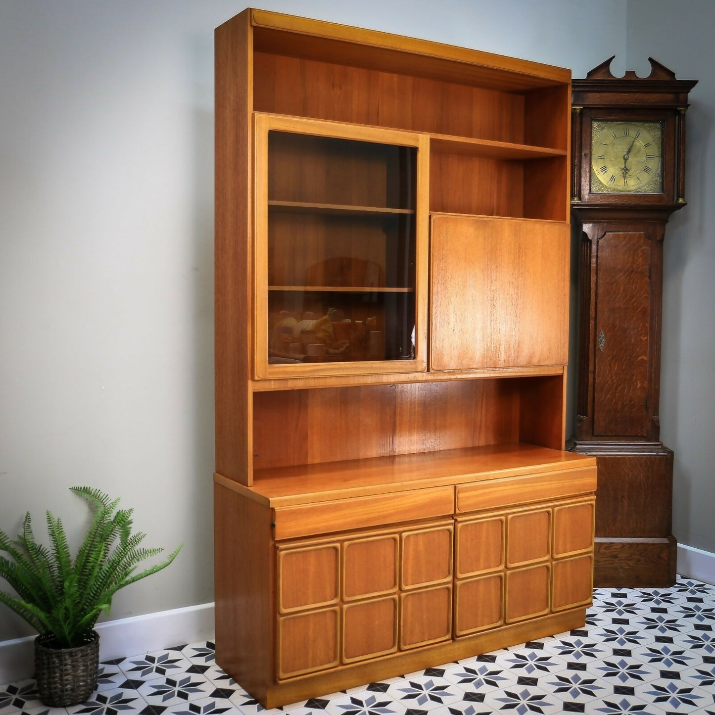 Retro McIntosh Wall Unit Tall Display Cabinet Drinks Cabinet in Teak Mid Century Retro