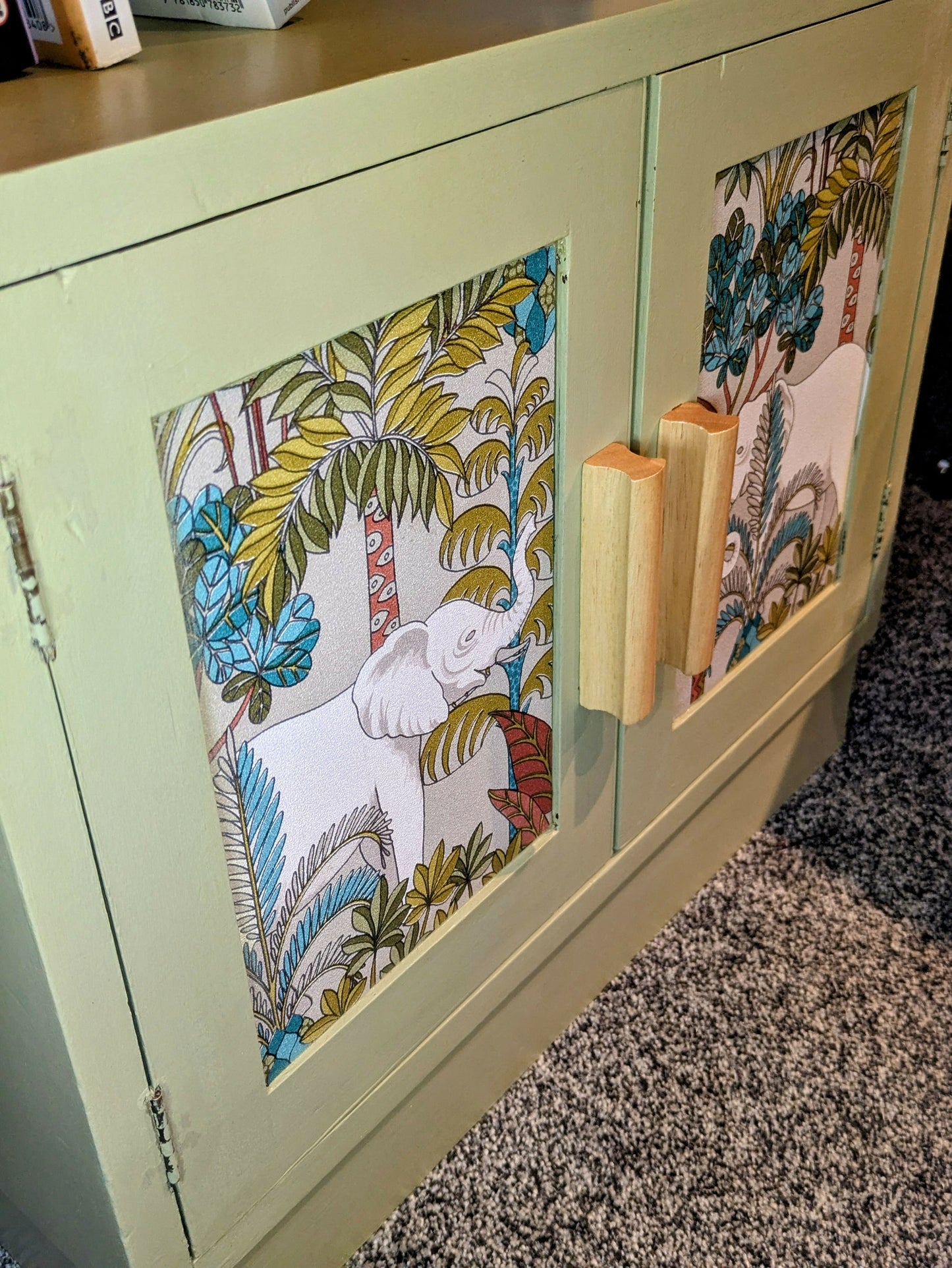 Botanical Boho Cabinet – Hand-Finished Storage with Tropical Wallpaper Panels