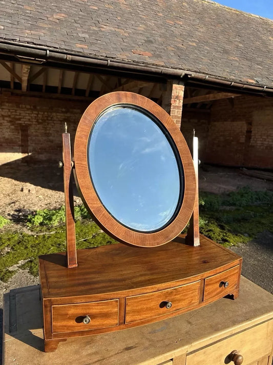 Antique Georgian Large Mahogany Tilting Oval Vanity Dressing Table Mirror