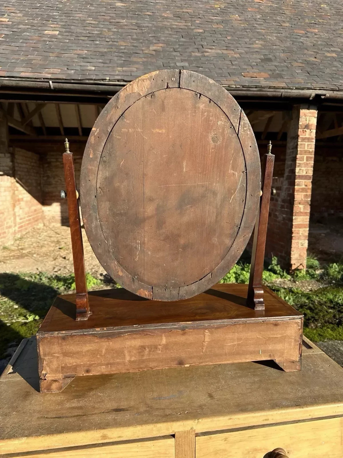 Antique Georgian Large Mahogany Tilting Oval Vanity Dressing Table Mirror