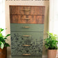 Mid Century Modern Teak Dresser: Olive Green Floral Transfer, 6-Drawer