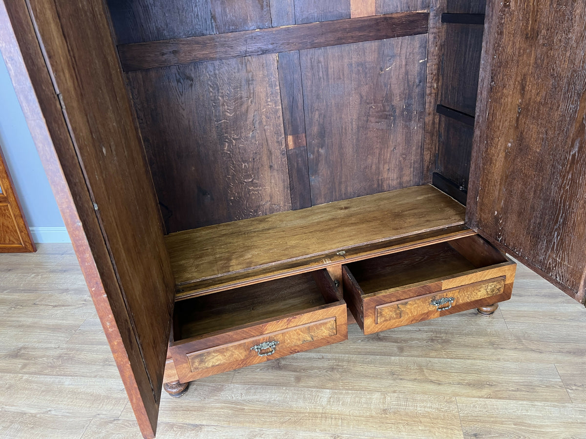 Wardrobe Antique French Style Walnut Mirrored Two Door Carved Armoire LOT 6520