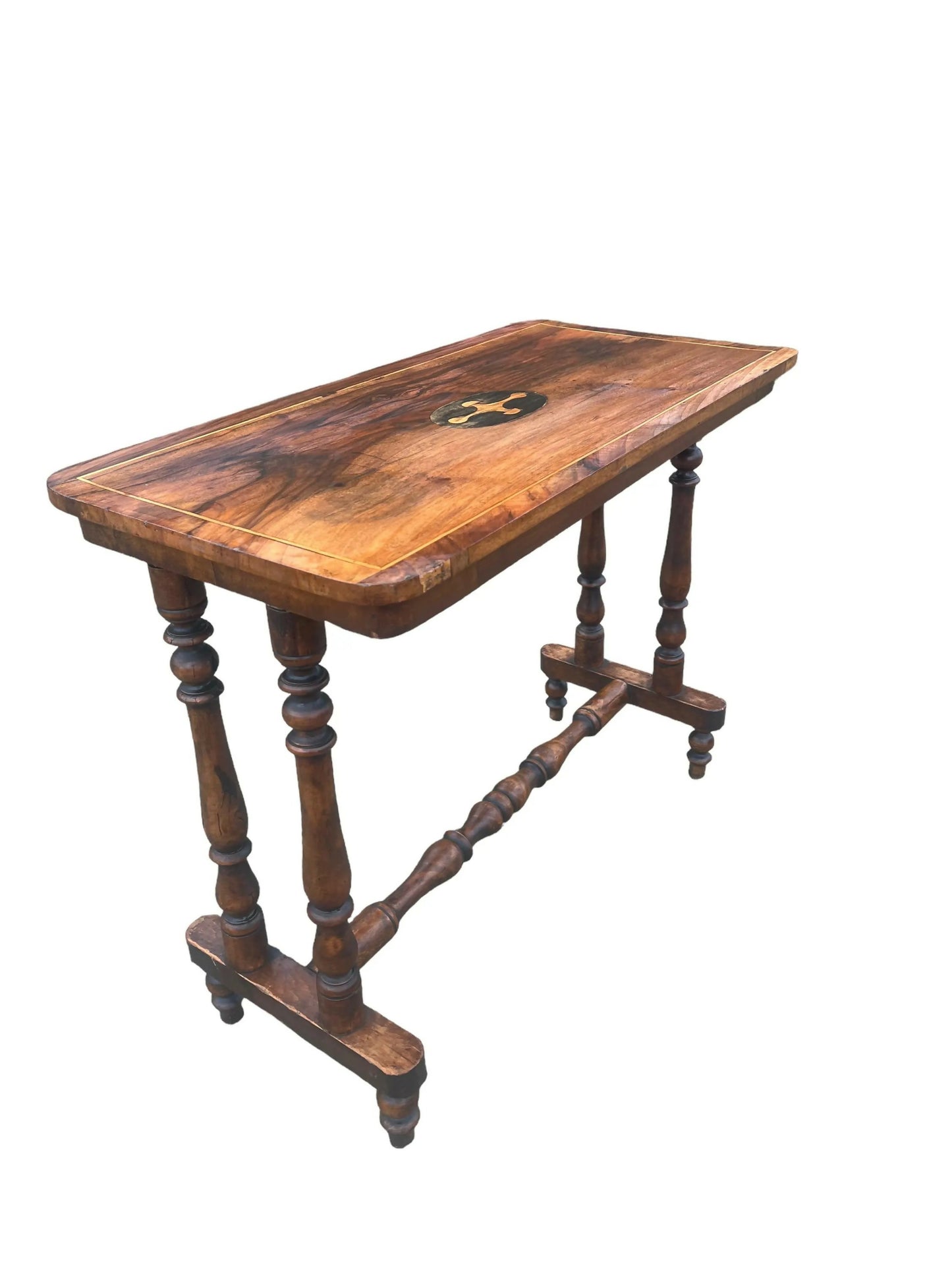 Antique Walnut and Oak 19th C stretcher side table